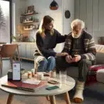 Norwegian caregiver supports elderly patient at home with organized care plan